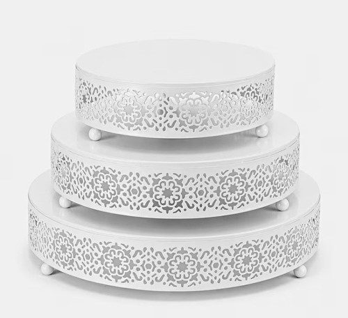 3pcs white round metal - metal, floral