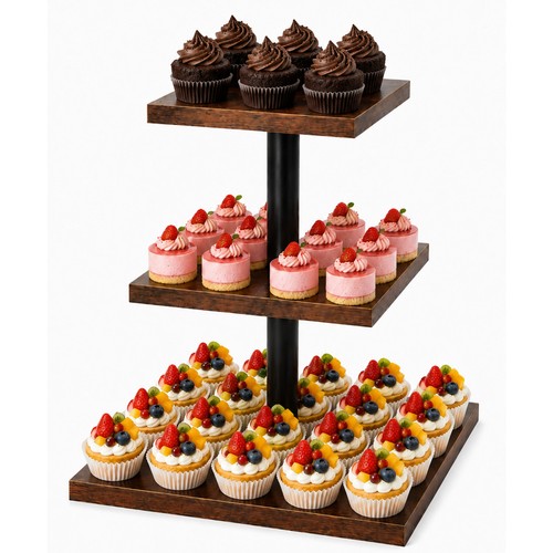 Square tier wooden - wooden, cupcake