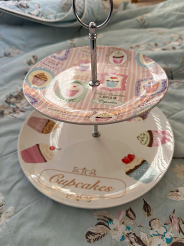Two tier ceramic cupcake stand